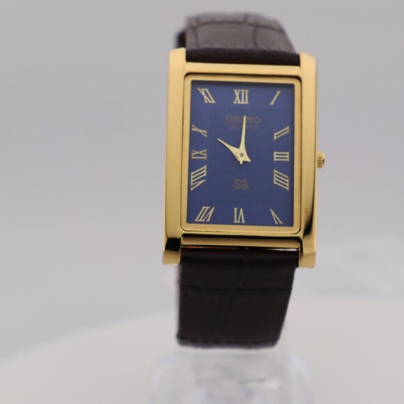 Seiko Slim Vintage Quartz Men's  Wrist Watch Blue Dial with new Dark Brown Strap - Picture 5 of 7